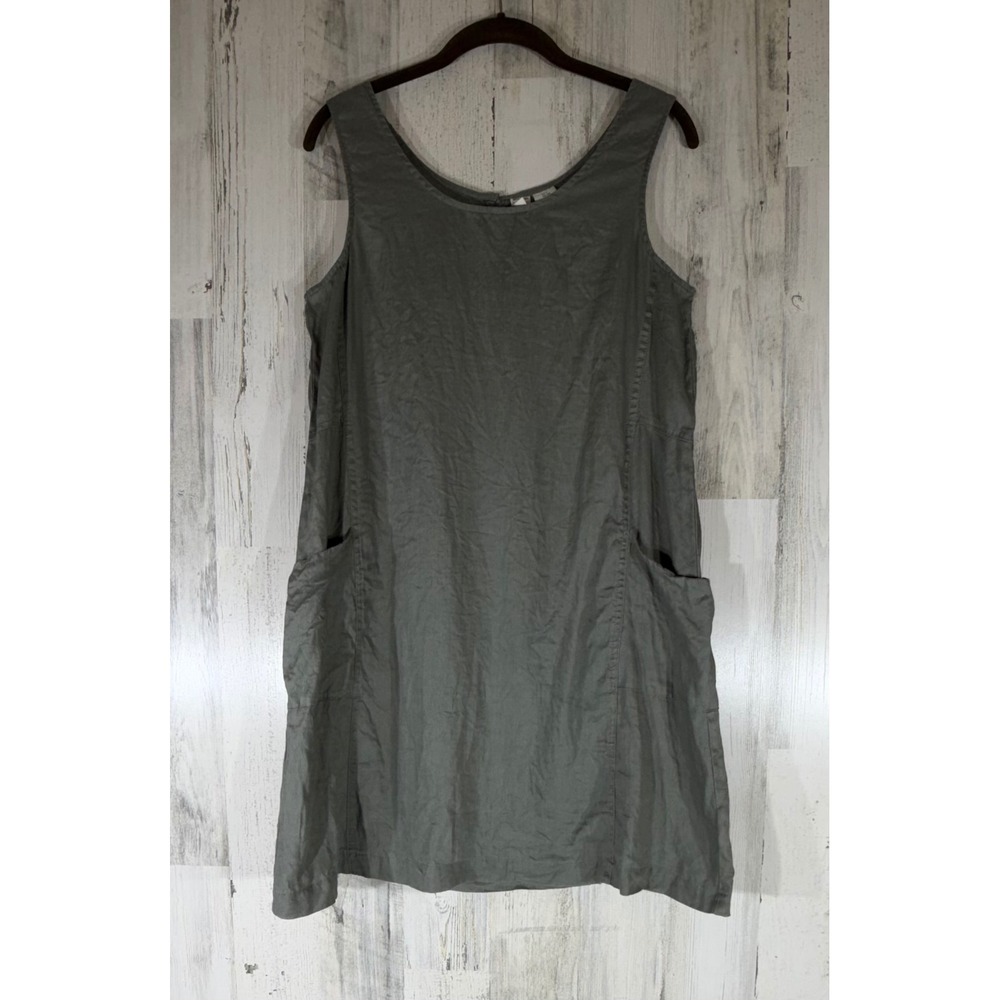 Artisan NY Linen Shift Dress Small Gray Sleeveless Pocket Lagenlook Minimalist